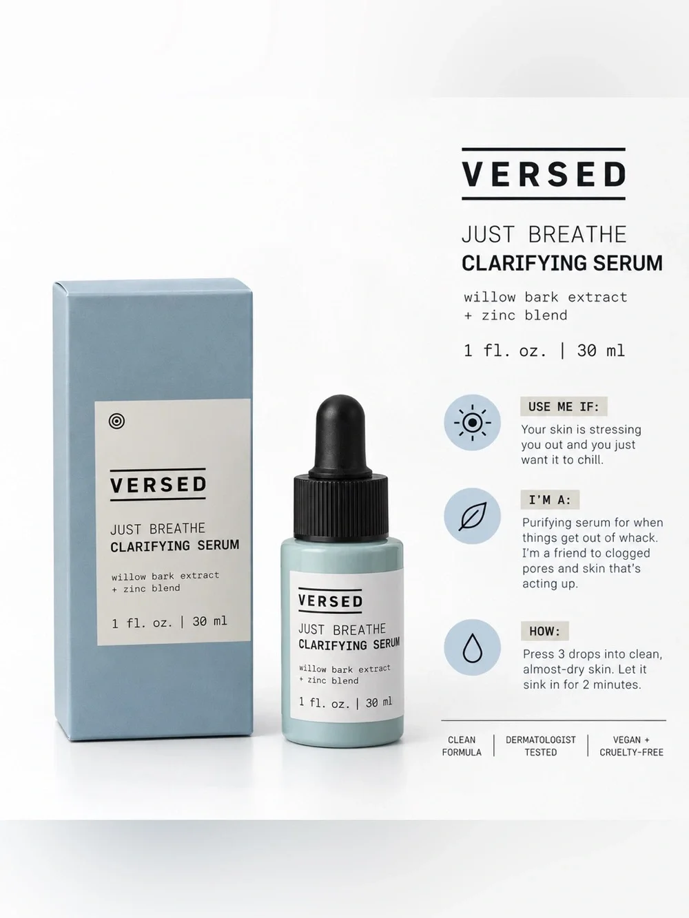 🩵✨ VERSED Just Breathe Clarifying Serum | 1 oz | NWT